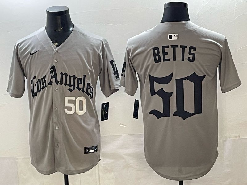 Men 2026 Los Angeles Dodgers #50 Betts Grey Five generations Nike MLB Jersey style 002